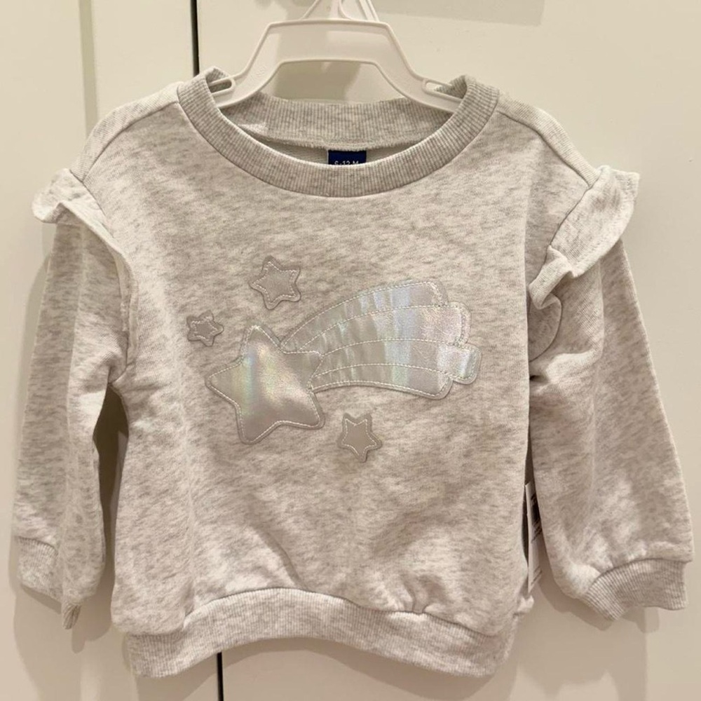 Old Navy light grey baby girl sweatshirt with holographic shooting star